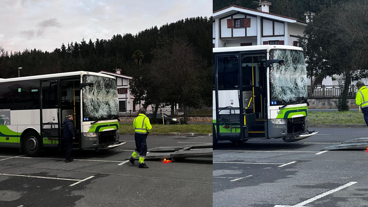 Impactante accidente en Bizkaia: un árbol cae y choca contra un Bizkaibus en plena ruta