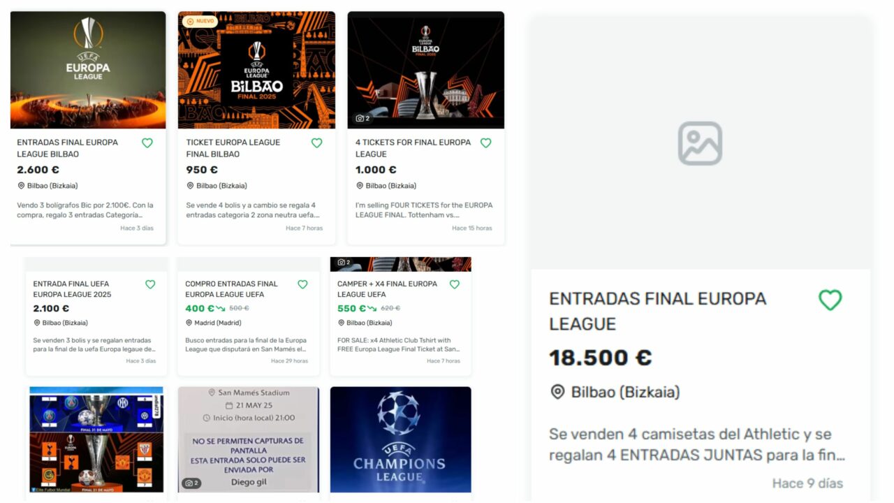 La reventa para la final de la Europa League se dispara: entre 500 y 1.000 euros por entrada