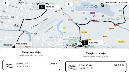 Uber dispara sus precios en Bilbao por la final de la UEFA Europa League: hasta un 200% más que un taxi