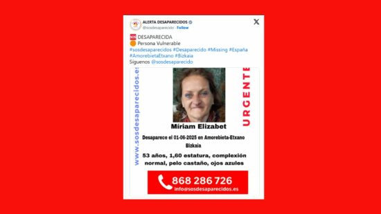 Buscan a Miriam Elizabet, mujer de 53 años desaparecida en Amorebieta desde el 1 de junio