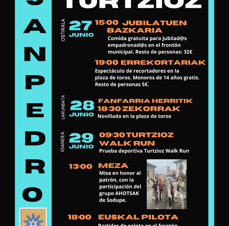 Fiestas de Turtzioz del 27 al 29 de junio: programa completo