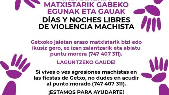 Getxo volverá a contar con Puntos Morados en fiestas para atender y acompañar a víctimas de agresiones