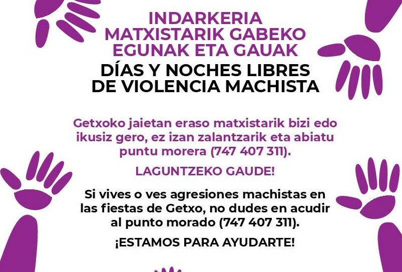 Getxo volverá a contar con Puntos Morados en fiestas para atender y acompañar a víctimas de agresiones