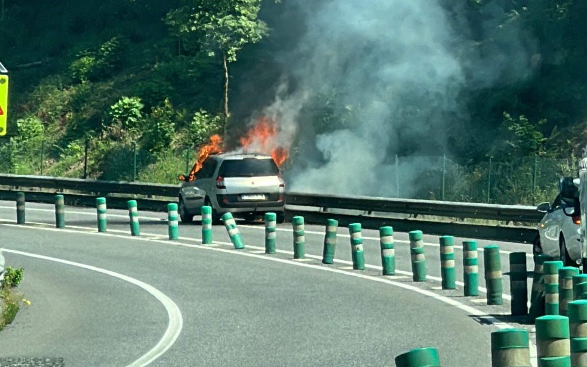 Coche ardiendo a la altura de Zalla