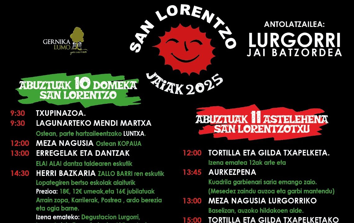 Fiestas de San Lorenzo en Gernika el 10 y 11 de agosto: programa completo