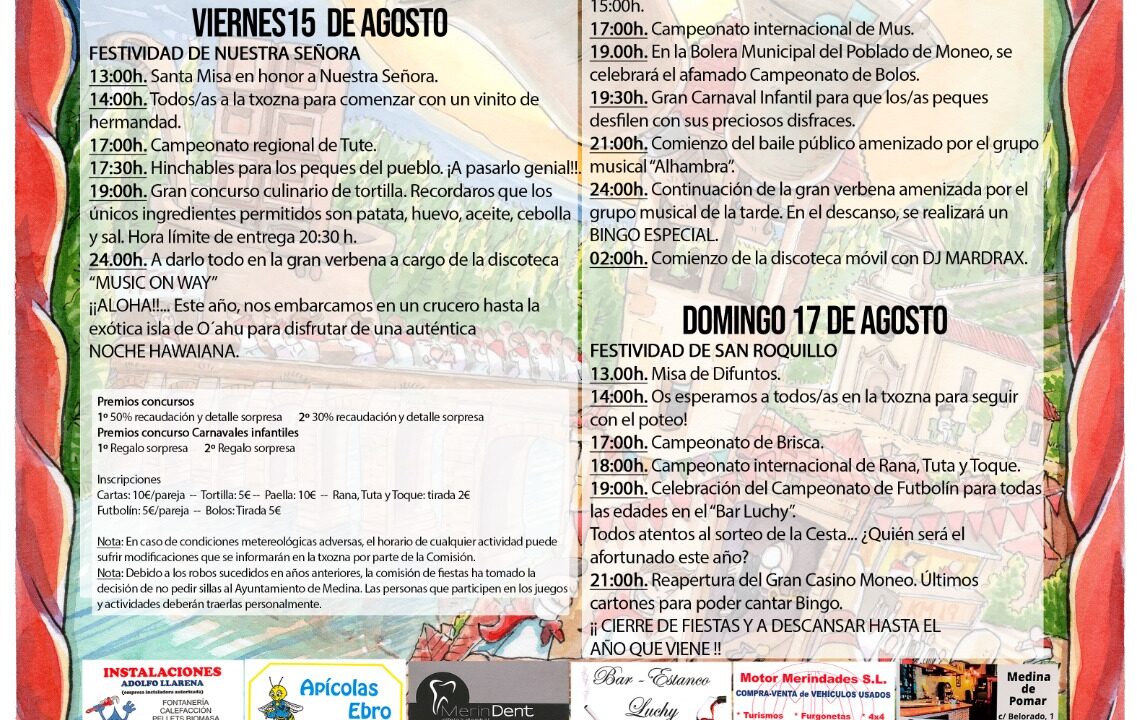 Fiestas de Moneo del 14 al 17 de agosto: programa completo