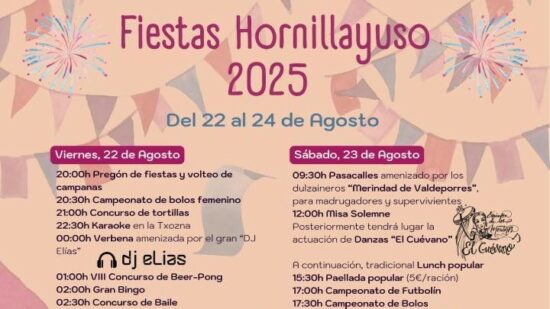 Fiestas de Hornillayuso del 22 al 24 de agosto: programa completo
