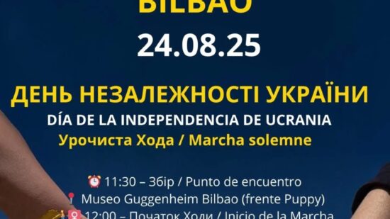 Bilbao se tiñe de azul y amarillo este domingo por Ucrania