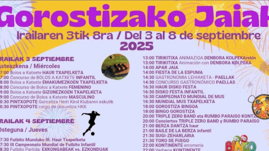 Fiestas de Gorostiza del 3 al 8 de septiembre: programa completo