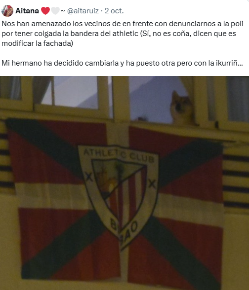 Les amenazan e insultan por colgar una bandera del Athletic del balcón de su casa en Madrid