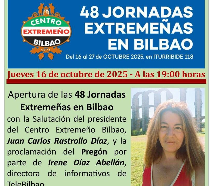 Irene Díaz dará el pregón de las 48 Jornadas Extremeñas en Bilbao