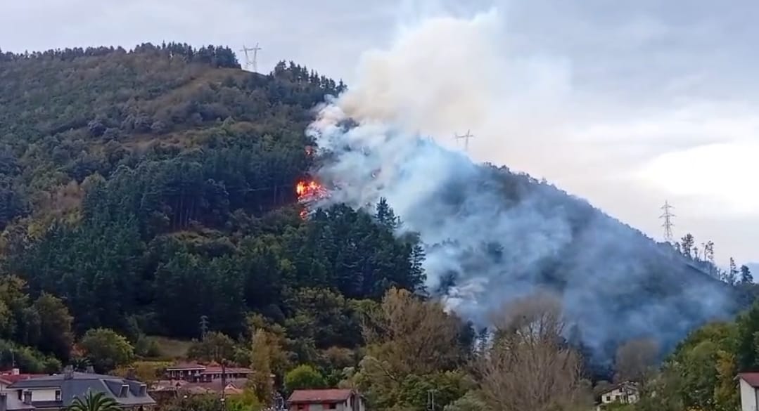 El viento y una linea de alta tensión podrían complicar la extinción del fuego de Güeñes