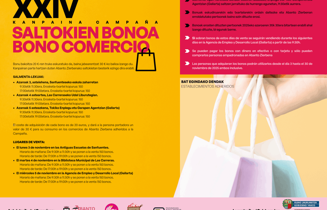 Abanto Zierbena activa la XXIV campaña de Bono Comercio con un descuento directo del 33%