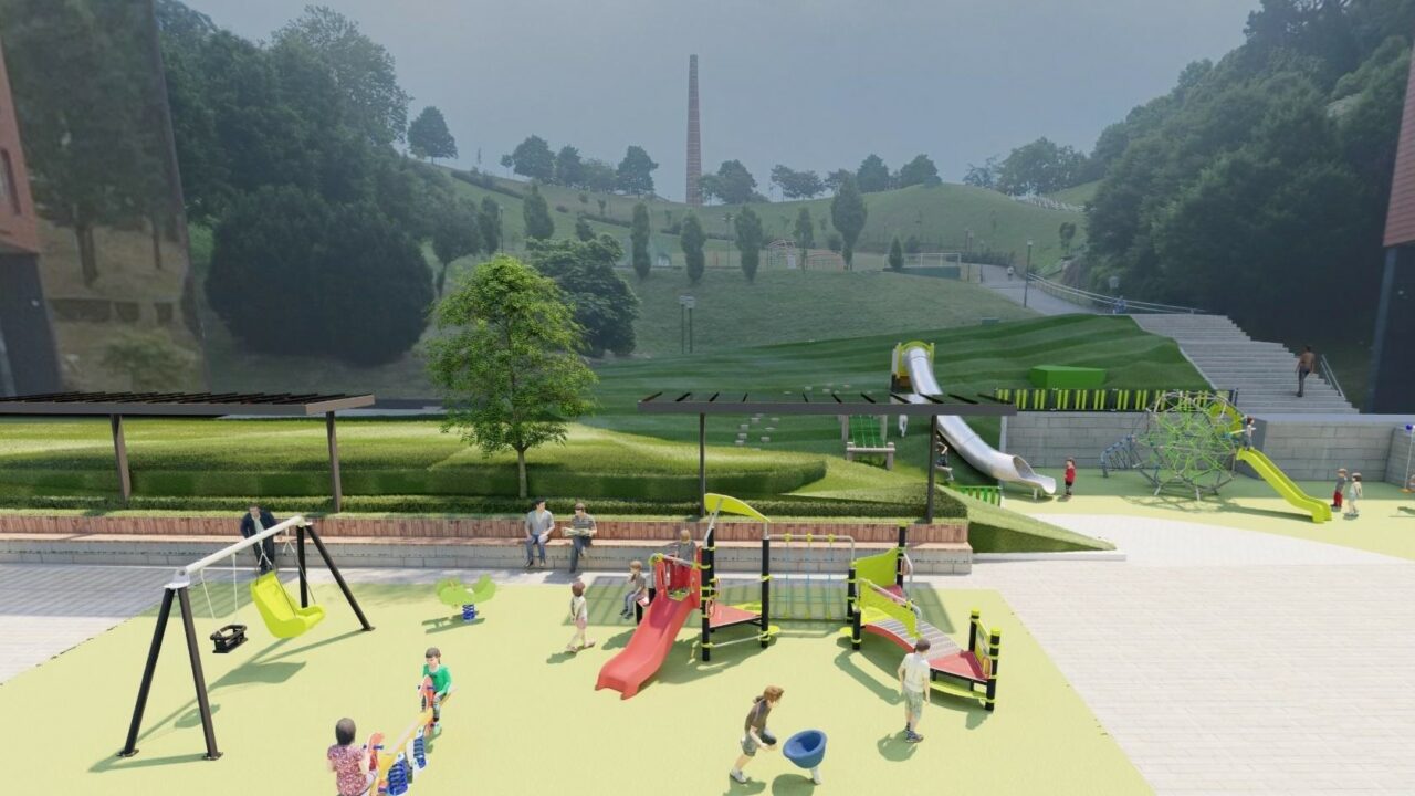 Así será la renovada área de juegos de la Plaza del Gas: un gran tobogán, sombra y mobiliario renovado