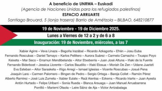 El Espacio Arruarte acoge una exposición de 52 artistas vascos en solidaridad con Palestina