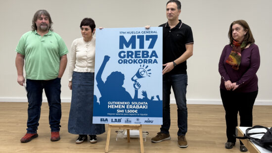 Huelga general el 17 de marzo por un SMI propio en Hego Euskal Herria y Navarra