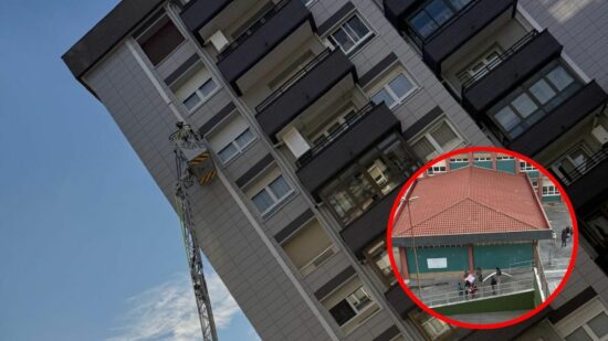Un trozo de fachada cae sobre un colegio en Zorroza: milagrosamente nadie ha resultado herido