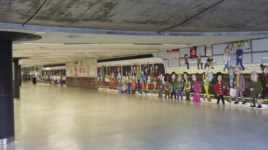 Un mural gigante en San Mamés rinde homenaje a la clientela de Metro Bilbao en su 30 aniversario