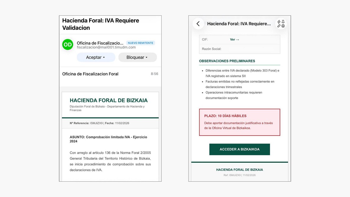 La Diputación alerta de correos falsos sobre el IVA 2024