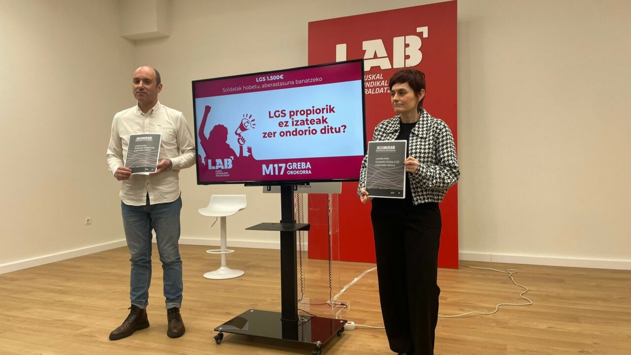 El sindicato LAB denuncia que uno de cada cinco trabajadores tiene un salario por debajo de los 1.500 euros en Euskadi