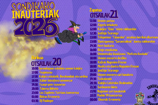 Carnavales de Sondika 2026: programa completo, conciertos, kalejiras y cortes de tráfico