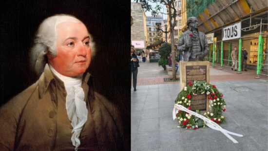 Misterio en la Gran Vía de Bilbao: aparece una corona de flores en el busto a John Adams