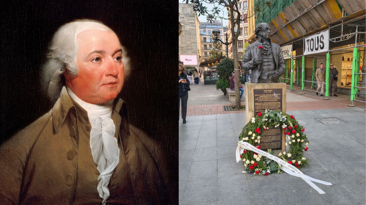 Misterio en la Gran Vía de Bilbao: aparece una corona de flores en el busto a John Adams