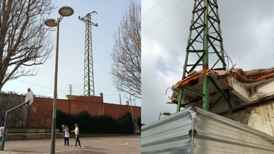 Piden la retirada urgente de una torre eléctrica en mal estado junto a un parque infantil en Erandio