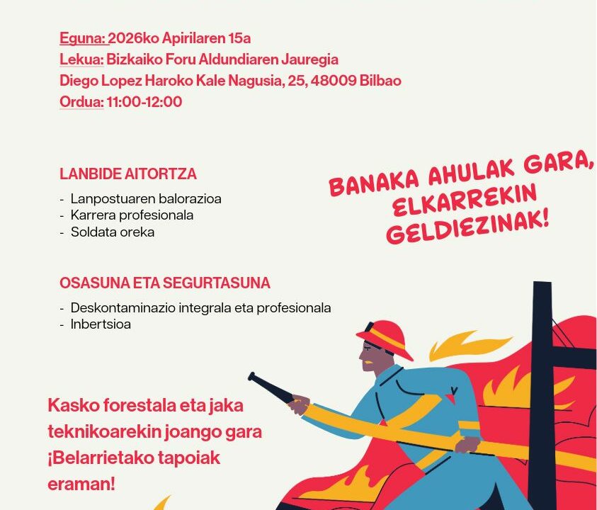 Los bomberos de Bizkaia saldrán a la calle en Bilbao el 15 de abril para exigir un convenio digno