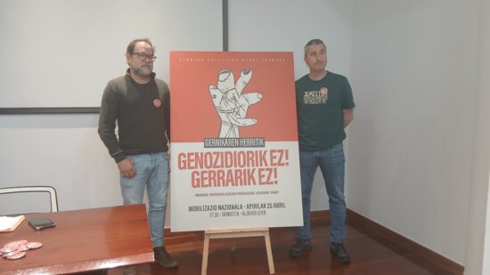 Gernika-Palestina convoca a la ciudadanía para manifestarse el próximo 25 de abril en Donostia
