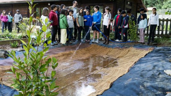 El alumnado de Getxo crea una charca para anfibios en Larrañazubi
