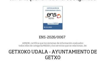 Getxo, Ayuntamiento pionero en Bizkaia en obtener la certificación del Esquema Nacional de Seguridad