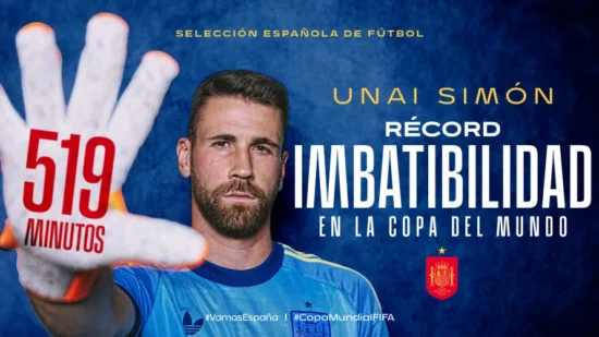 Unai Simón hace historia y bate el récord de imbatibilidad en los mundiales