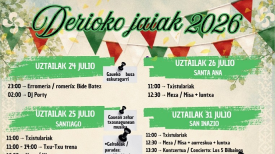 Fiestas de Derio del 24 de julio al 3 de agosto: programa completo
