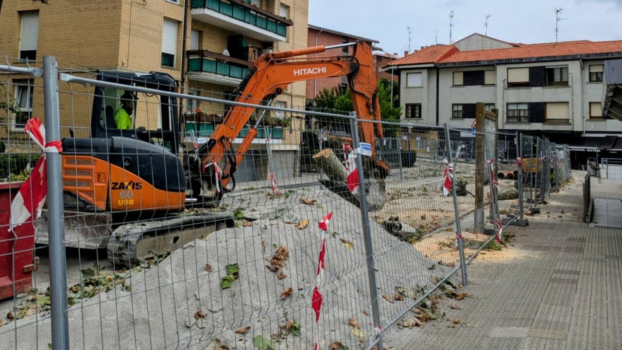 Comienza la retirada de árboles en la calle Zubigane, junto al metro de Sopela