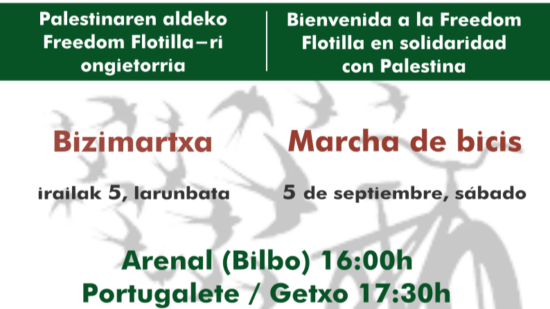 Marcha en bicicleta por Palestina para recibir a la Freedom Flotilla en Bilbao: programa completo