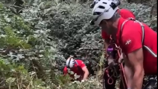 Rescatan a dos perros tras caer por accidente en una sima de 12 metros en Zaldibar