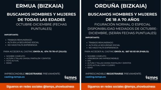 Buscan figurantes para el rodaje de una película en Ermua y Orduña