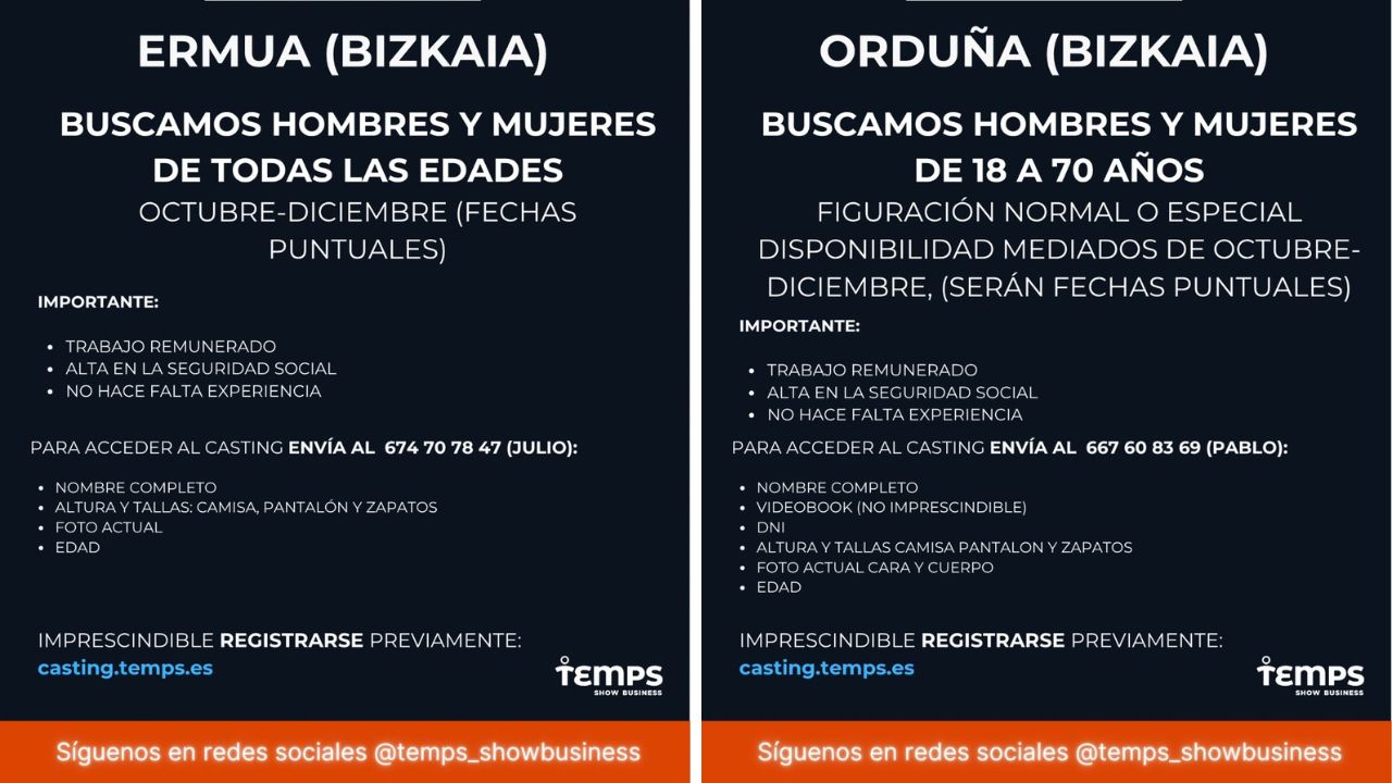 Buscan figurantes para el rodaje de una película en Ermua y Orduña