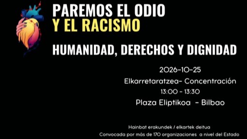 Amnistía Internacional convoca una concentración contra el odio y el racismo para este domingo en Bilbao