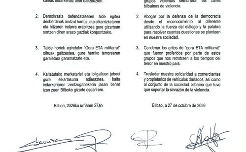 Los partidos de Bilbao condenan unidos los disturbios mientras EH Bildu rechaza la violencia